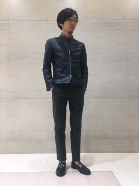「abahouse」｜「アイテム（ライダースジャケット）」を使った、むねのリーチさん（メンズ・174cm）の秋コーディネート