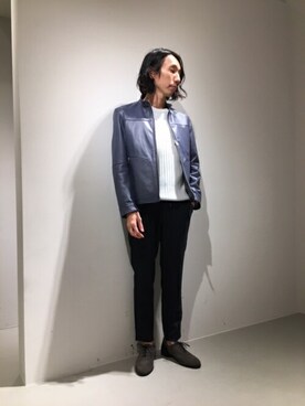「abahouse」｜「アイテム（ライダースジャケット）」を使った、むねのリーチさん（メンズ・174cm）の冬コーディネート