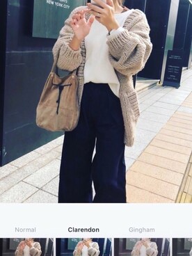 「ワッフルクルーネックＴ」｜「アイテム（その他アウター）」を使った、yotsukoroさん（レディース・160cm）の秋コーディネート