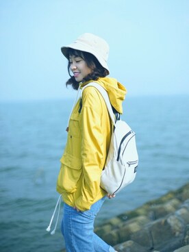 「步履不停のアイテム（スタジャン、イエロー系）」を使った、Kyyyyyylinさん（レディース・162cm）の冬コーディネート