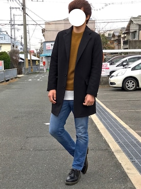 「RAGEBLUE（レイジブルー）の＜トレンドのロング丈＞ワッフルロングカットソー/733404（Tシャツ/カットソー）」を使った、そらさん（メンズ・180cm）の冬コーディネート