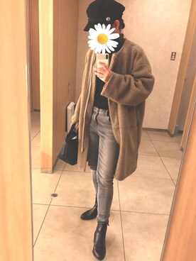 「ハンチング」｜「アイテム（ノーカラージャケット）」を使った、Ran®️Ran2🌵さん（レディース・156cm）の冬コーディネート