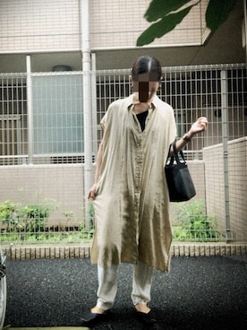 「UNIQLO（ユニクロ）のリネンブレンドロングシャツ（半袖）（シャツ/ブラウス）」を使った、Ran®️Ran2🌵さん（レディース・156cm）の夏コーディネート