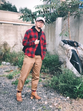 「アイテム（チノパンツ、オレンジ系）」を使った、Sahara.Zさん（メンズ・170cm）の秋コーディネート