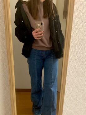 「OZOC（オゾック）のアイテム（デニムパンツ）」を使った、mahoさん（レディース・158cm）の冬コーディネート