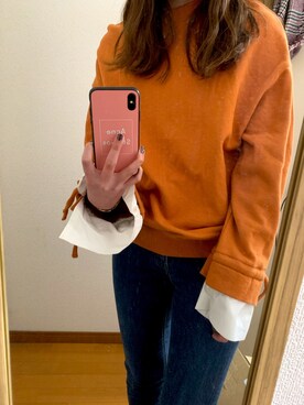 「OZOC（オゾック）のアイテム（デニムパンツ）」を使った、mahoさん（レディース・158cm）の冬コーディネート
