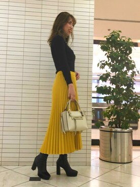 「イエロー」｜「アイテム（ブーツ）」を使った、yuki _tさん（レディース・160cm）の冬コーディネート
