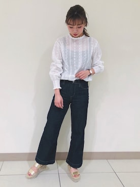 「アイテム（サンダル、ゴールド系）」を使った、yuki _tさん（レディース・160cm）の春コーディネート