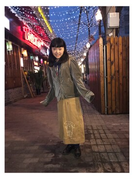 「Lee（リー）のアイテム（ノーカラージャケット）」を使った、SanaPさん（レディース・158cm）の冬コーディネート