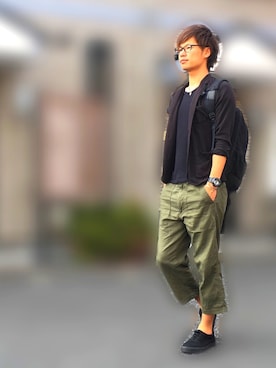「黒リュック」｜「アイテム（腕時計）」を使った、Ryu--taさん（メンズ・183cm）の春コーディネート