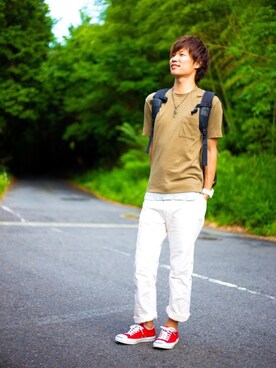 「アイテム（ネックレス、ブラウン系）」を使った、Ryu--taさん（メンズ・183cm）の夏コーディネート