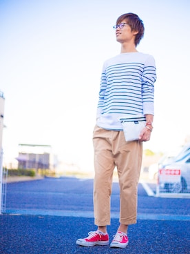 「アイテム（クラッチバッグ、ホワイト系）」を使った、Ryu--taさん（メンズ・183cm）の秋コーディネート
