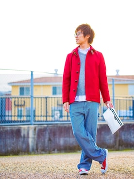 「アイテム（クラッチバッグ、ホワイト系）」を使った、Ryu--taさん（メンズ・183cm）の冬コーディネート