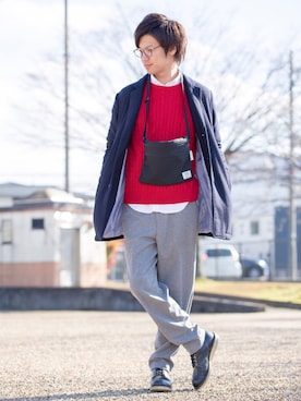 「アイテム（チェスターコート、ブルー系）」を使った、Ryu--taさん（メンズ・183cm）の冬コーディネート