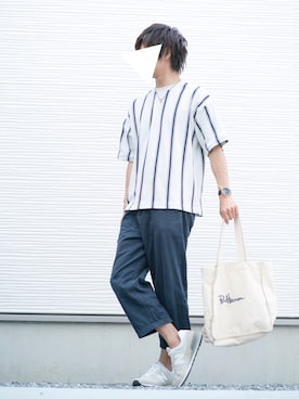 「オフホワイト」｜「アイテム（アナログ腕時計）」を使った、Ryu--taさん（メンズ・183cm）の夏コーディネート