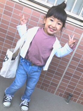 「アイテム（トートバッグ）」を使った、coccoさん（キッズ・80cm）の春コーディネート