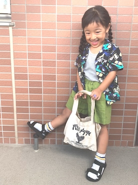 「HOLLYWOOD RANCH MARKET（ハリウッドランチマーケット）のアイテム（トートバッグ）」を使った、coccoさん（キッズ・100cm）の夏コーディネート