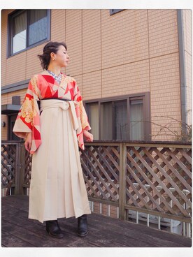 「着物」｜「アイテム（ブーティ）」を使った、Lynnさん（レディース・161cm）の冬コーディネート