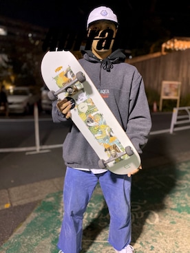 「RIPNDIP（リップンディップ）のアイテム（帽子）」を使った、あおいさん（メンズ・173cm）の冬コーディネート