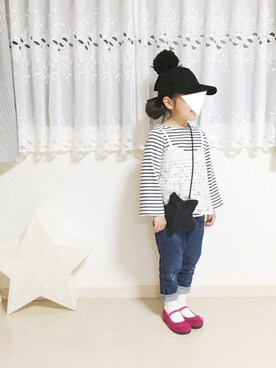 「petit main（プティマイン）のアイテム（パンプス）」を使った、riiさん（キッズ・110cm）の春コーディネート