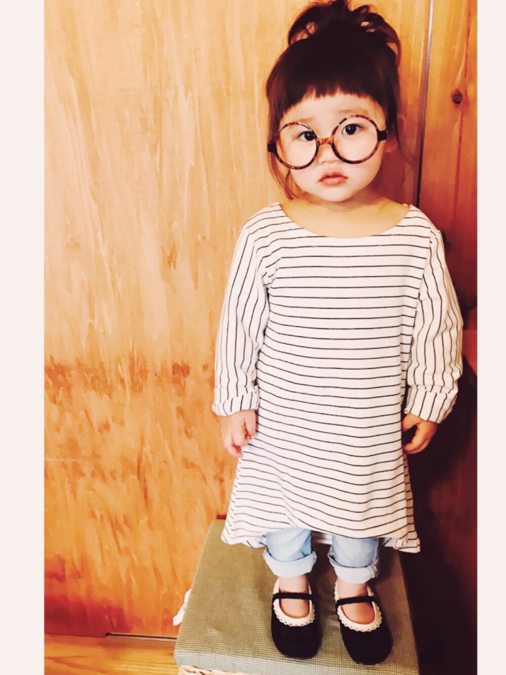 「はるコーデ、女の子、女の子コーデ、韓国子供服、2歳」｜「韓国子供服のアイテム（Tシャツ/カットソー、ホワイト系）」を使った、shomayuzu*さん（キッズ・90cm）の冬コーディネートの1枚目の写真