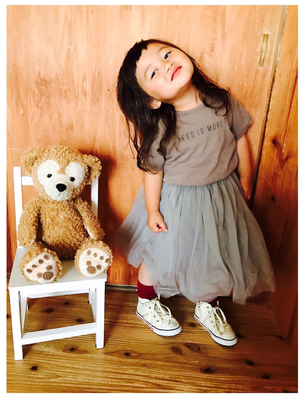 「女の子、2歳、韓国子供服、ブルゾンちえみ」｜「韓国子供服のアイテム（Tシャツ/カットソー、ブラウン系）」を使った、shomayuzu*さん（キッズ・90cm）の春コーディネートの1枚目の写真
