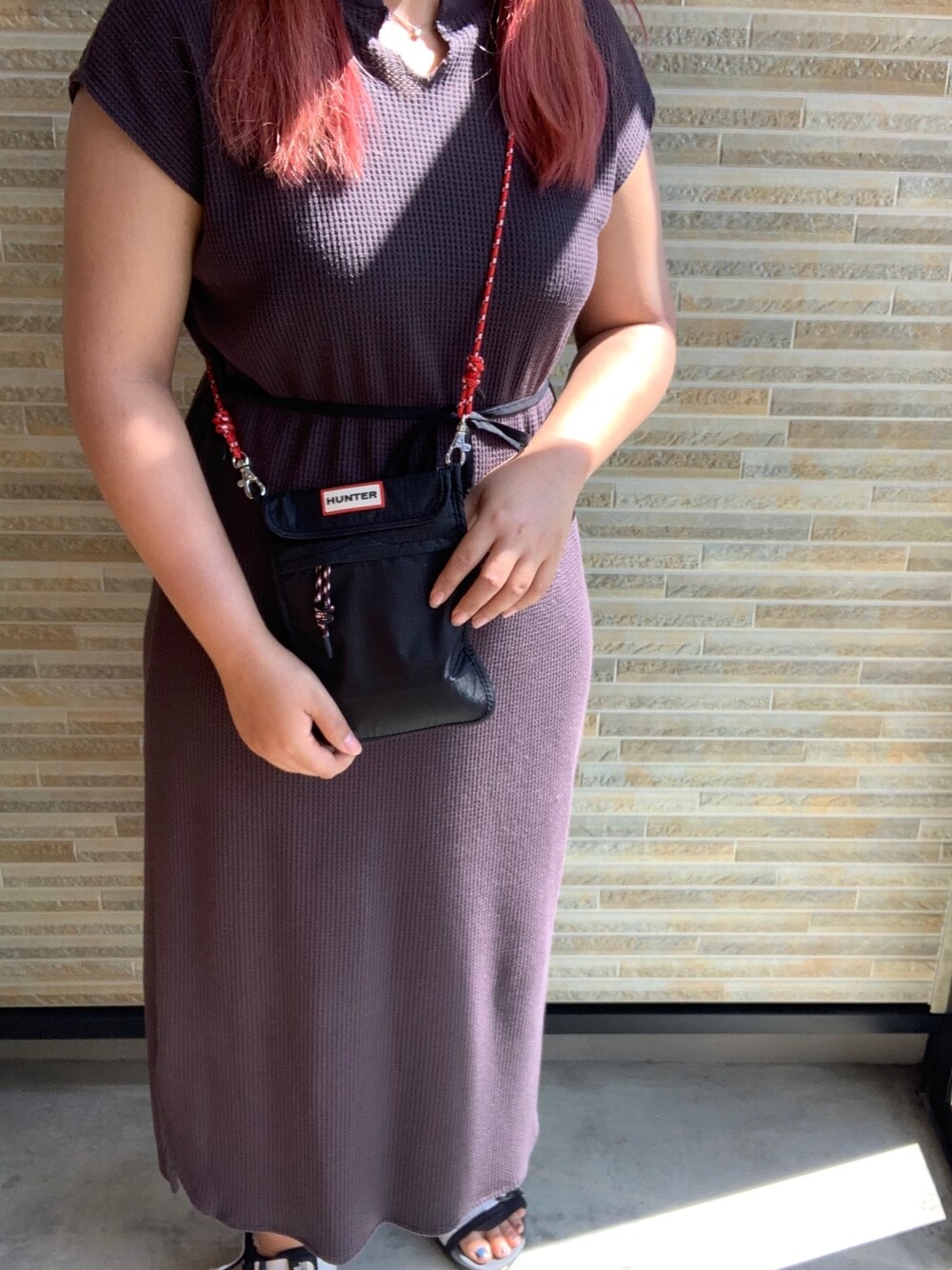 「ootd、休日スタイル、ラクチンコーデ、夏、お洒落さんとつながりたい、いいね、save、フォローお願いします🤑」｜「HUNTERのHUNTER/ORIGINAL PACKABLE PHONE POUCH（ボディバッグ/ウエストポーチ、ブラック系）」を使った、あじさん（レディース・153cm）の夏コーディネートの1枚目の写真