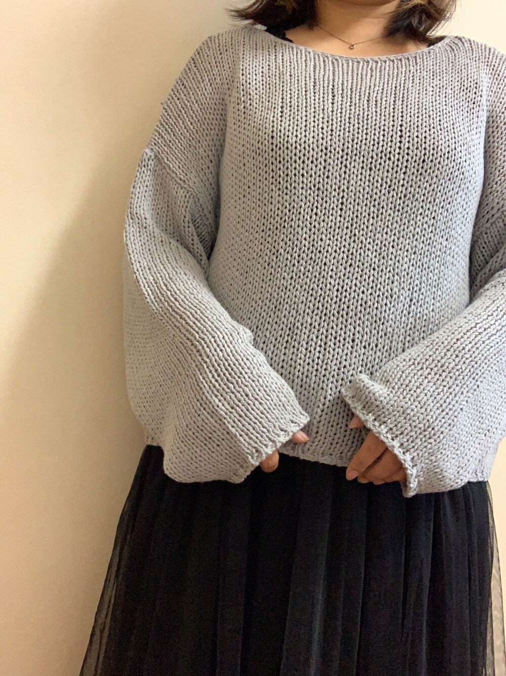 「ootd、休日スタイル、ロングスカート、ラクチンコーデ、ゆるコーデ、着回しコーデ、いいね、save、フォローお願いします🤑、おしゃれさんと繋がりたい」｜「WEGOのWEGO/リリーヤーンビッグシルエットニット（ニット/セーター、グレー系）」を使った、あじさん（レディース・153cm）の秋コーディネートの1枚目の写真