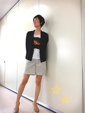 「DES PRES（デ・プレ）のアイテム（ノーカラージャケット）」を使った、mqさん（レディース・170cm）の夏コーディネート