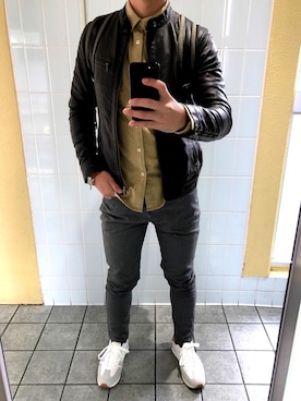「ZARA MAN」｜「アイテム（ライダースジャケット）」を使った、U-taさん（メンズ・175cm）の冬コーディネート