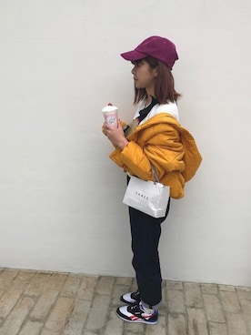 「ボーイフレンドデニム」｜「アイテム（ジャケット/アウター）」を使った、藍みょんさん（レディース・163cm）の春コーディネート
