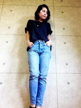 「ハイウエストジーンズ」｜リーバイス STAFF WOMENさん（レディース・151cm）の夏コーディネート