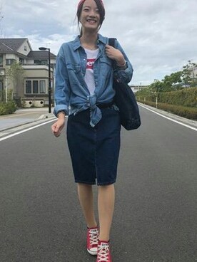 「Levi's（リーバイス）のアイテム（バッグ）」を使った、リーバイス STAFF WOMENさん（レディース・154cm）の秋コーディネート