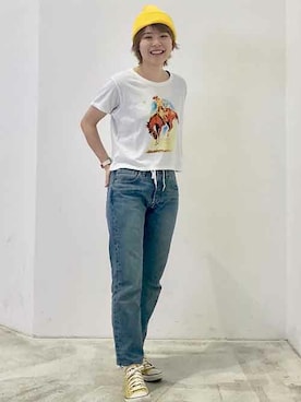 「501（ゴーマルイチ）のアイテム」を使った、リーバイス STAFF WOMENさん（レディース・158cm）の夏コーディネート
