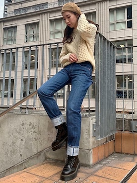 「アランニット」｜リーバイス STAFF WOMENさん（レディース・166cm）の冬コーディネート