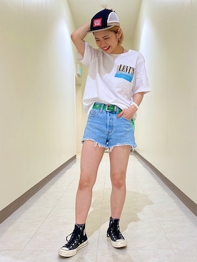 「Levi's（リーバイス）のアイテム（帽子）」を使った、リーバイス STAFF WOMENさん（レディース・153cm）の夏コーディネート