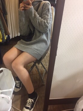 「アイテム（ドレス、グレー系）」を使った、지쏘さん（レディース・159cm）の秋コーディネート