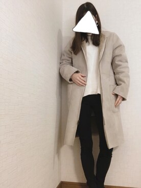 「BEAMS（ビームス）のアイテム（ムートンコート）」を使った、na*さん（レディース・154cm）の冬コーディネート