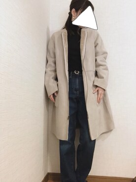 「BEAMS（ビームス）のアイテム（ムートンコート）」を使った、na*さん（レディース・154cm）の冬コーディネート