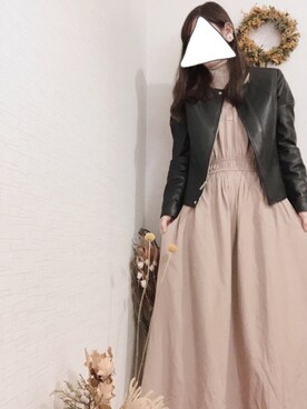 「アウターコーデ」｜「アイテム（ライダースジャケット）」を使った、na*さん（レディース・154cm）の春コーディネート