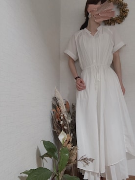 「オールホワイト」｜「アイテム（シャツワンピース）」を使った、na*さん（レディース・154cm）の夏コーディネート
