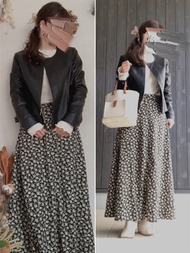「BEAMS（ビームス）のアイテム（ライダースジャケット）」を使った、na*さん（レディース・154cm）の春コーディネート