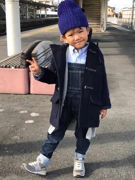 「アイテム（ダッフルコート）」を使った、RYOchangさん（キッズ・110cm）の冬コーディネート