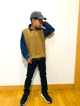 「GU（ジーユー）のアイテム（パンツ、ブラック系）」を使った、⁂sebu⁂さん（キッズ・140cm）の秋コーディネート