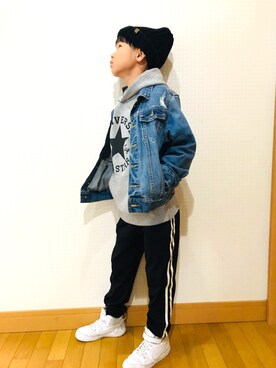 「息子コーデ」｜「アイテム（デニムジャケット）」を使った、⁂sebu⁂さん（キッズ・140cm）の秋コーディネート
