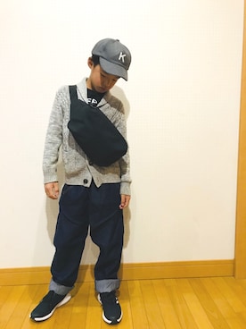 「DAISO（DAISO）のアイテム（キャップ、グレー系）」を使った、⁂sebu⁂さん（キッズ・140cm）の秋コーディネート