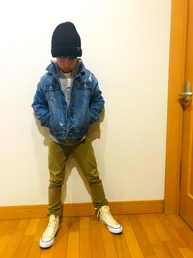 「GAP（ギャップ）のアイテム（デニムジャケット、ブルー系）」を使った、⁂sebu⁂さん（キッズ・140cm）の秋コーディネート