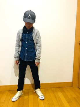 「Right-on KIDS（ライトオンキッズ）のアイテム（ジャケット/アウター、グレー系）」を使った、⁂sebu⁂さん（キッズ・140cm）の秋コーディネート