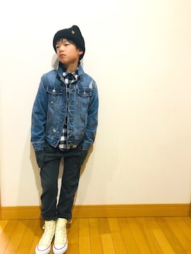 「息子」｜「アイテム（ニットキャップ/ビーニー）」を使った、⁂sebu⁂さん（キッズ・140cm）の秋コーディネート