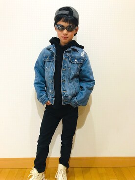 「DAISO（DAISO）のアイテム（キャップ、グレー系）」を使った、⁂sebu⁂さん（キッズ・140cm）の冬コーディネート